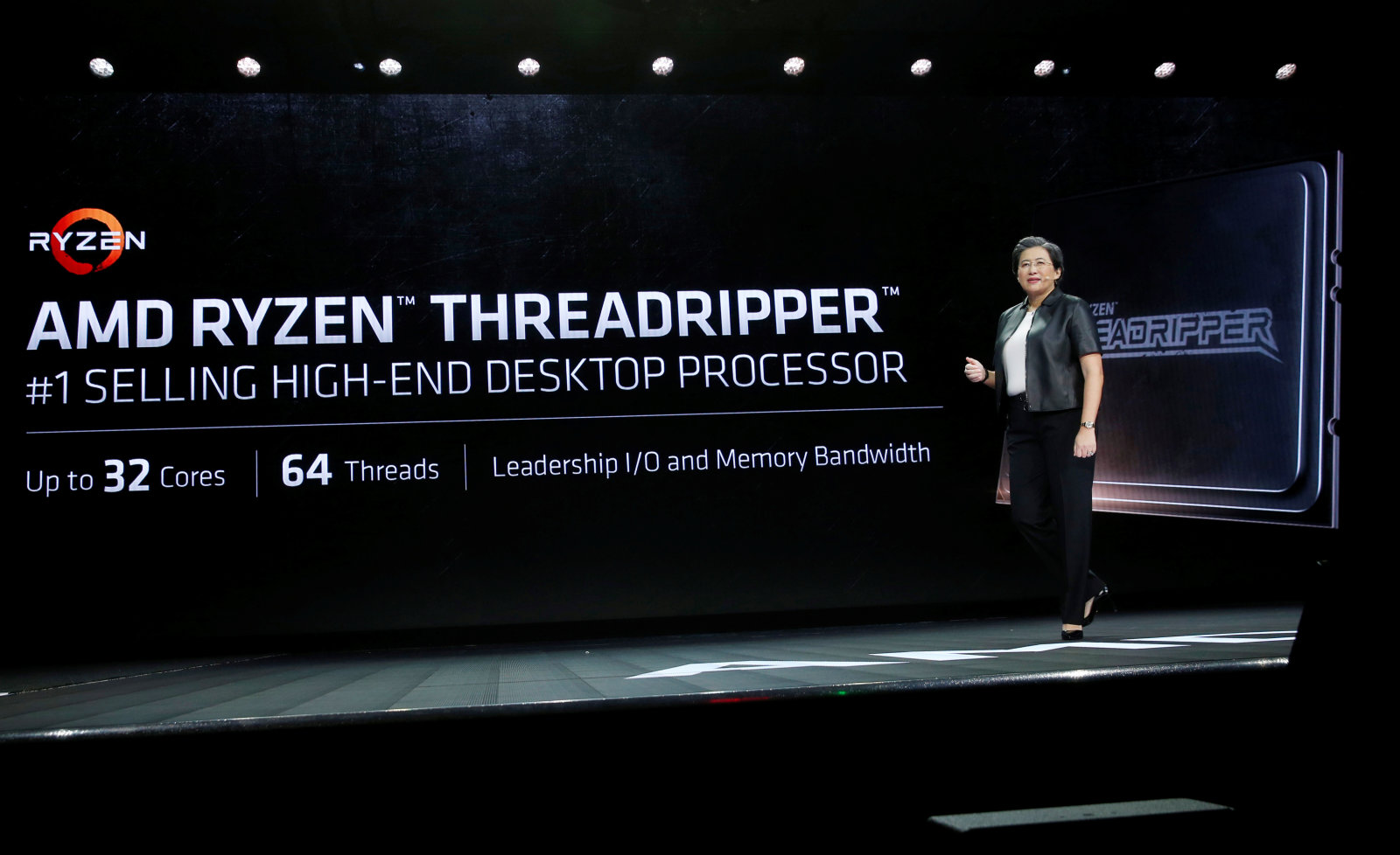 Lisa Su, president and CEO of AMD, talks about the AMD Ryzen Threadripper, a a high-performance processor for gamers and content developers, during the 2019 CES in Las Vegas, Nevada, U.S., January 9, 2019. REUTERS/Steve Marcus