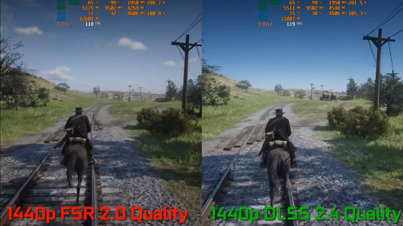 So sánh giữa chế độ Quality của FSR 2.0 và DLSS 2.4, nguồn: Youtube